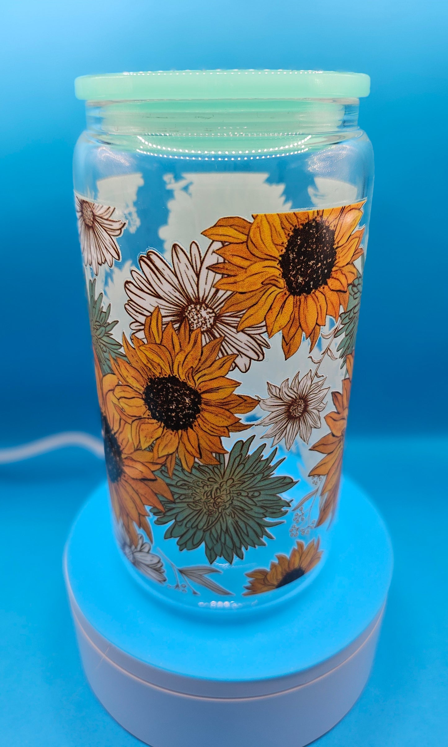 Glass Tumbler with Colored Lid 16 oz
