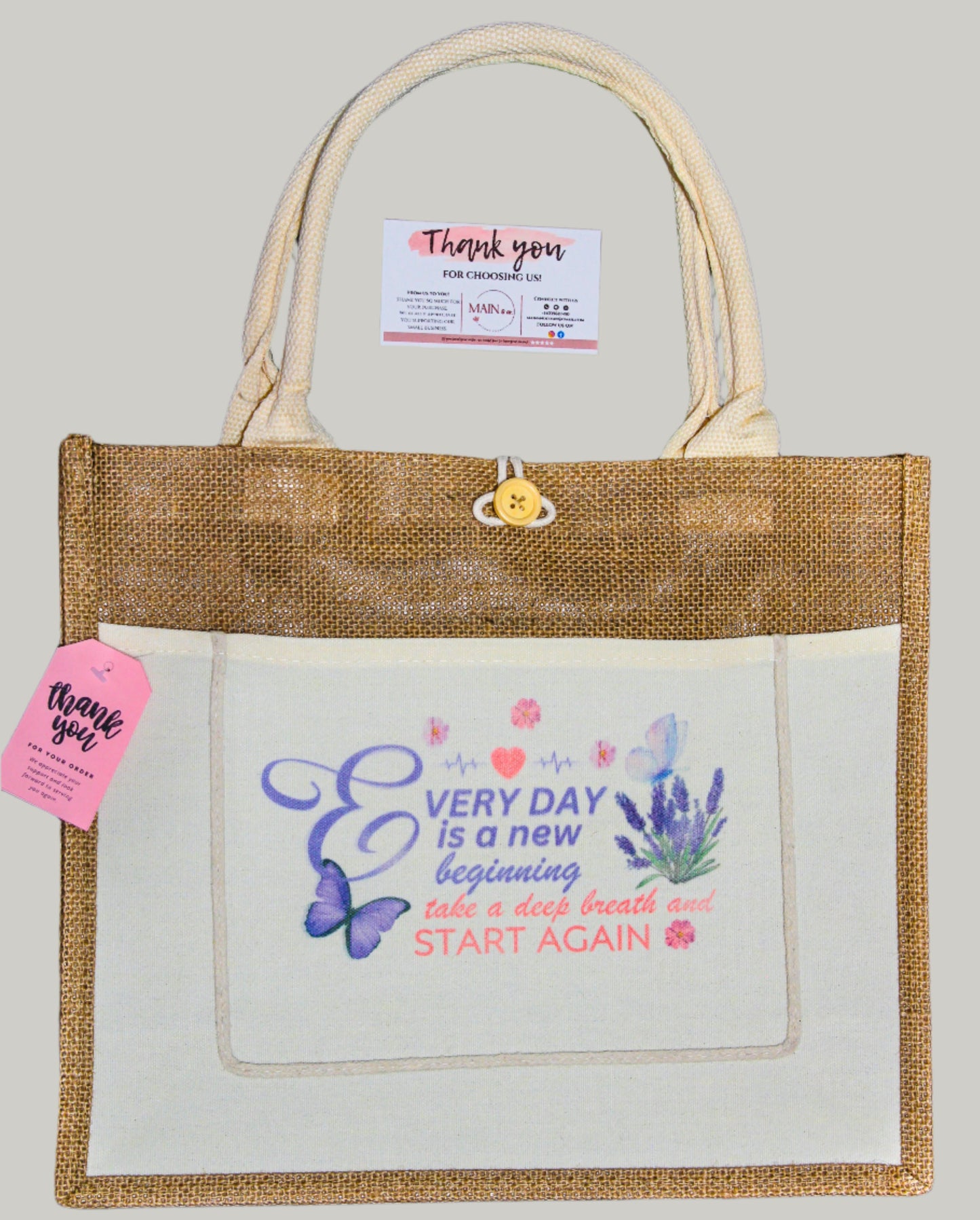 Burlap Tote New Beginning Medium