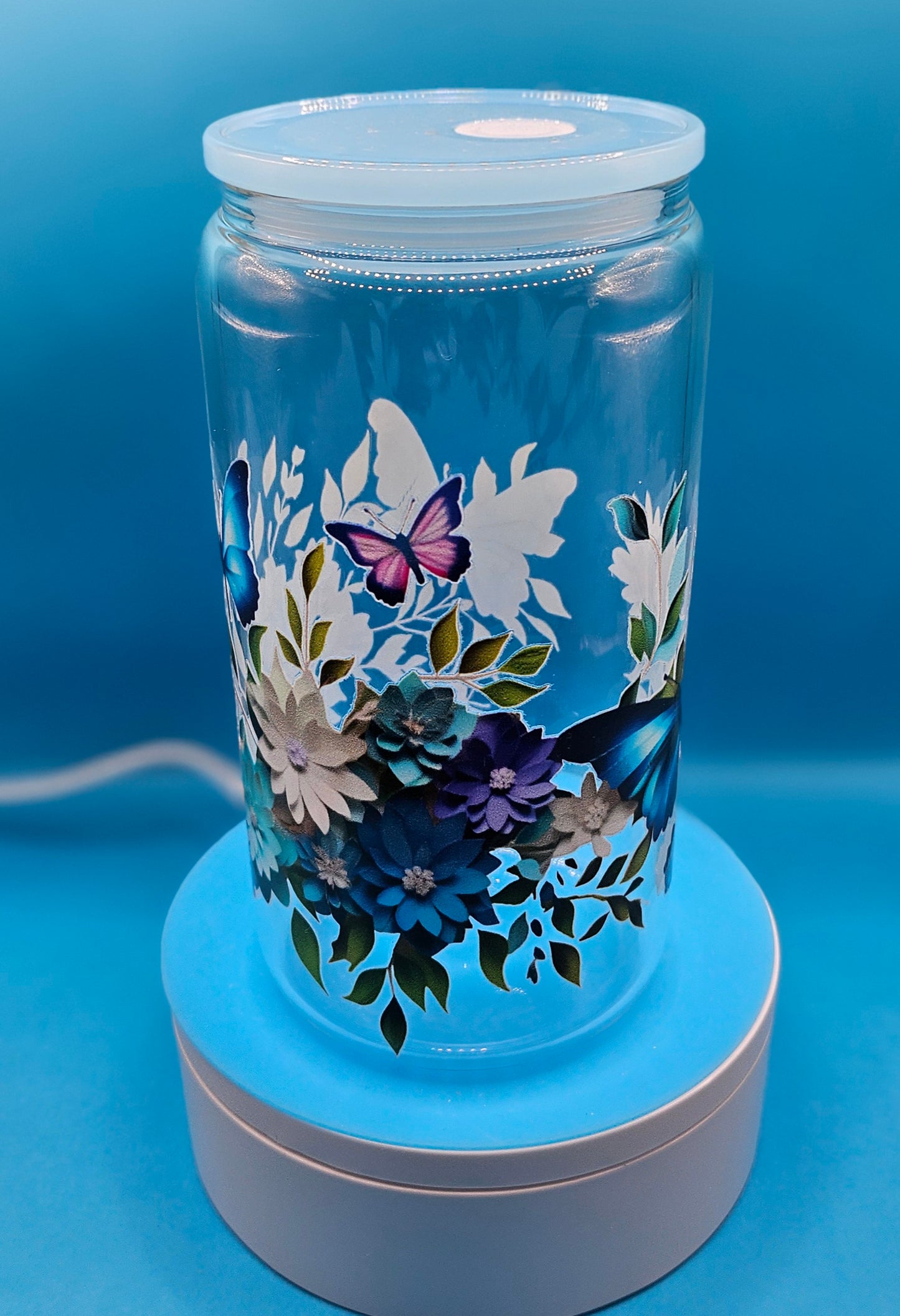 Glass Tumbler with Colored Lid 16 oz