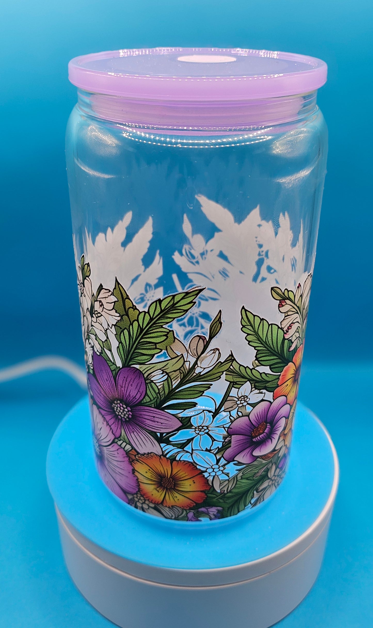 Glass Tumbler with Colored Lid 16 oz