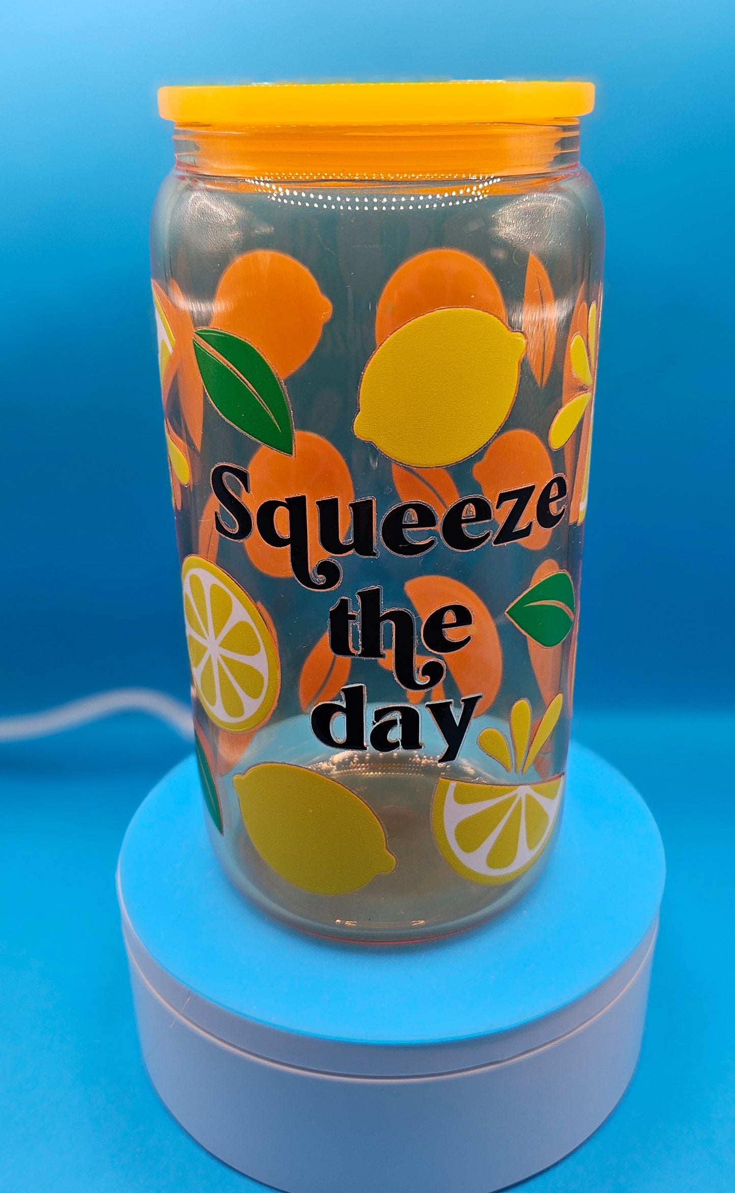 Glass Tumbler with Colored Lid 16 oz