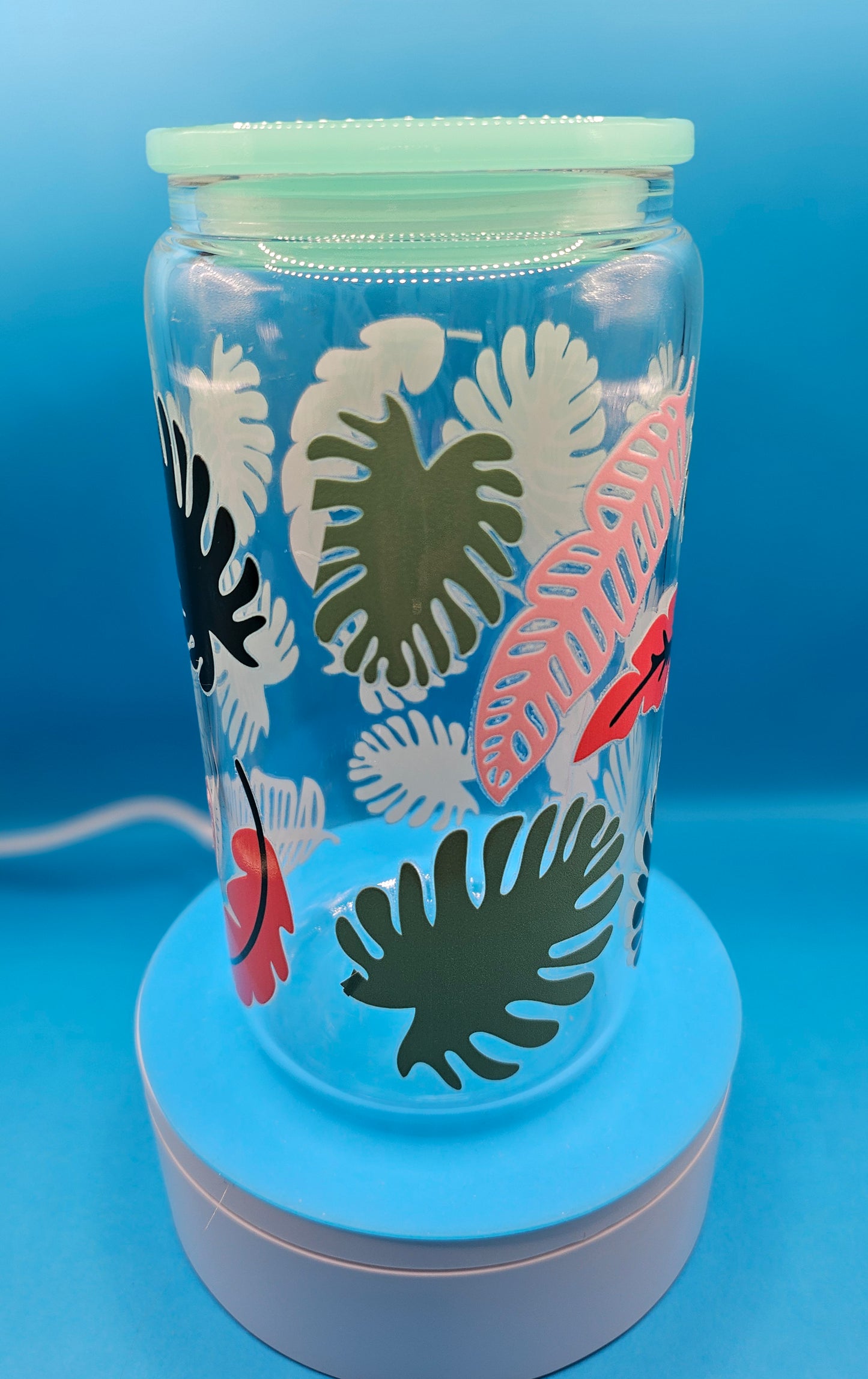 Glass Tumbler with Colored Lid 16 oz