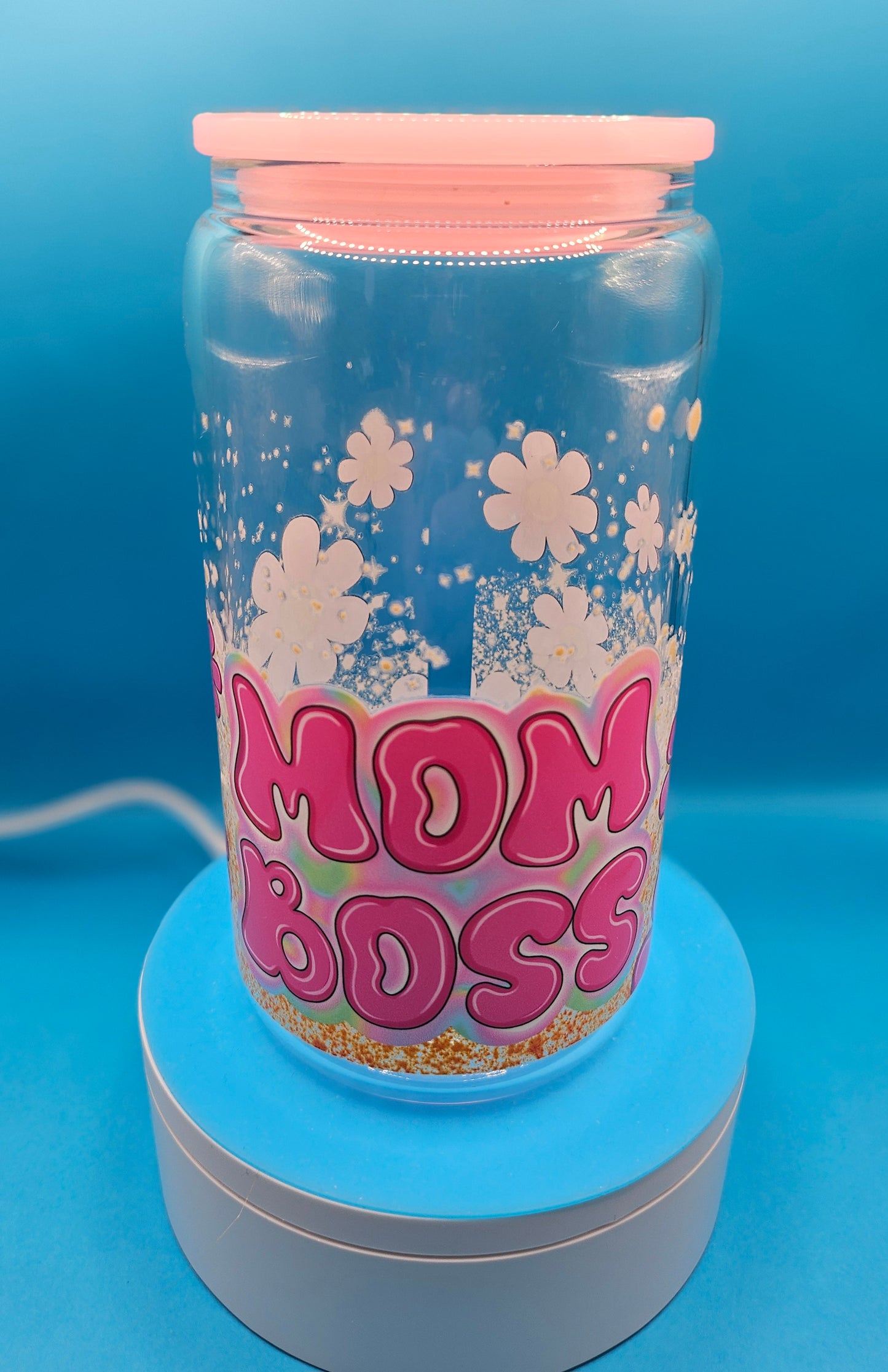 Glass Tumbler with Colored Lid 16 oz