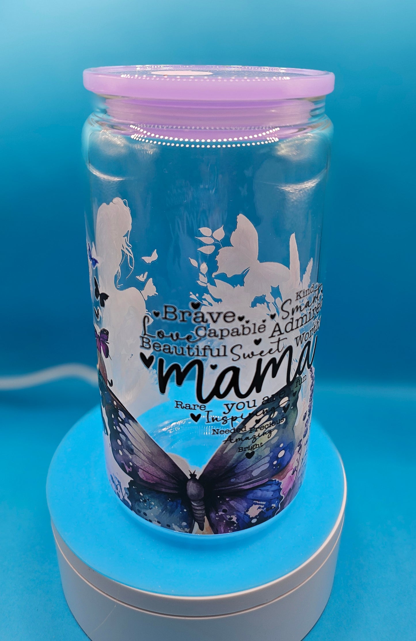 Glass Tumbler with Colored Lid 16 oz