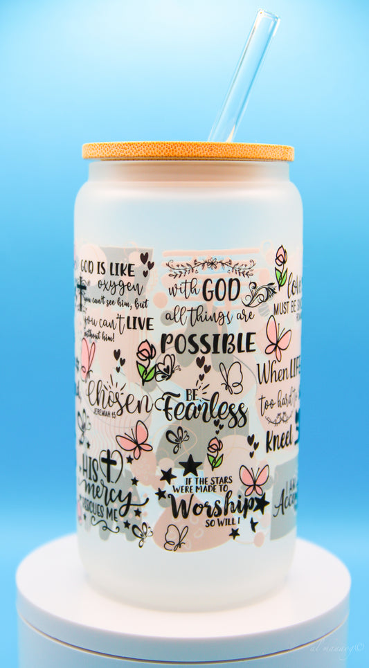 Glass Tumbler with Bamboo Lid 16 oz (Frosted)