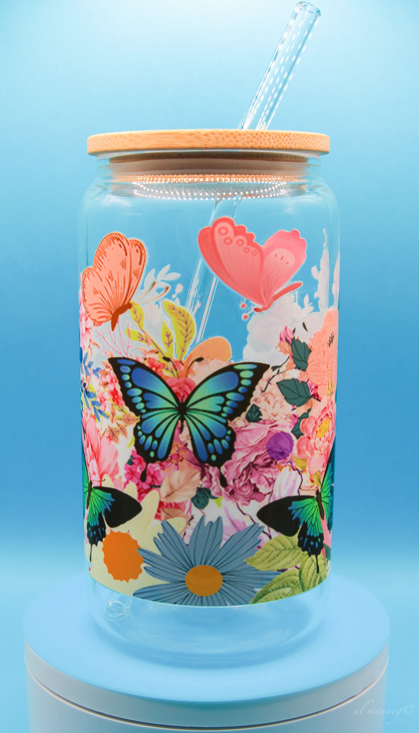 Glass Tumbler with Bamboo Lid 16 oz