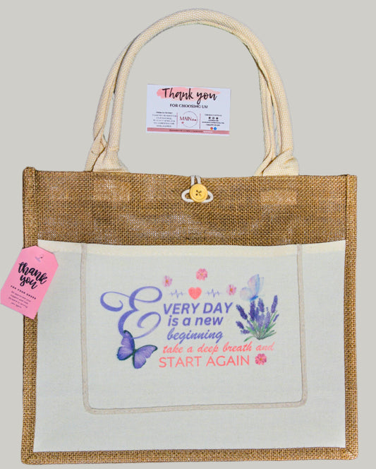 Burlap Tote New Beginning Medium