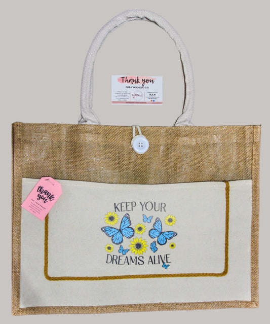 Burlap Tote Butterfly 3 Medium