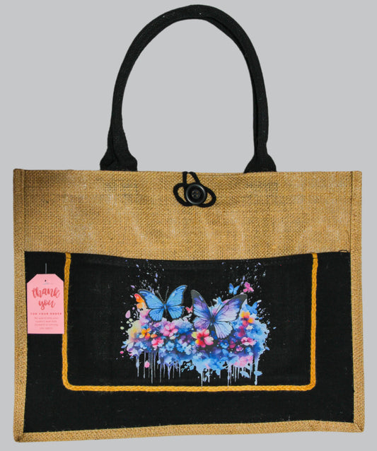 Burlap tote Butterfly 2 Medium