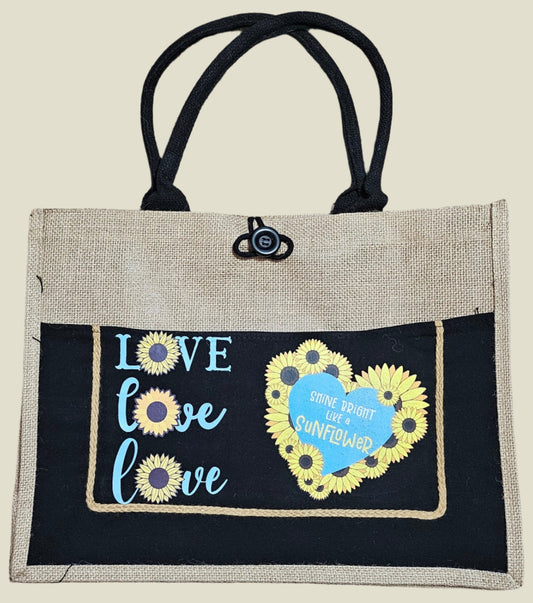Burlap Tote Love 1 Medium