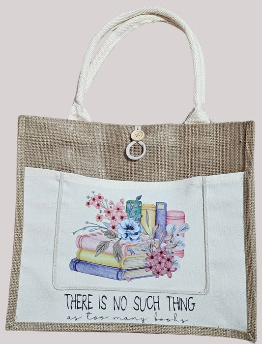 Burlap Tote Books 2 Medium